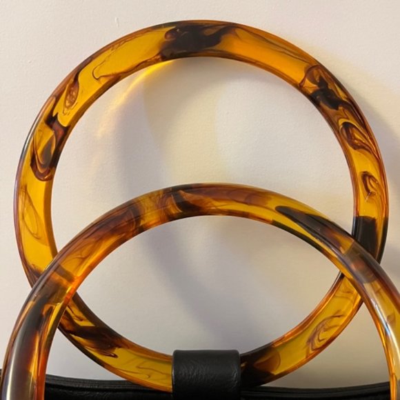 Street Level Black Leather Purse with Removable Strap and Tortoise Shell Handles - Picture 7 of 9